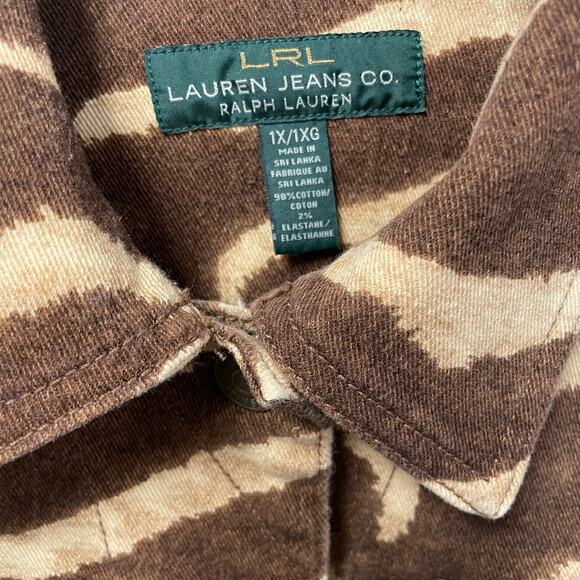 Lauren Ralph Lauren Jeans Co Cream Brown Animal Print Denim Jacket Womens 1X - Picture 4 of 5